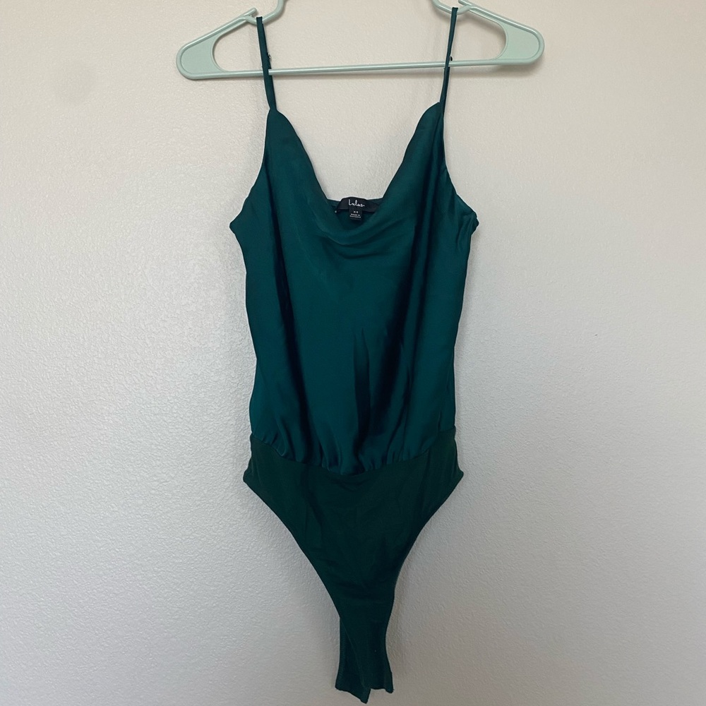 Green cowl neck bodysuit